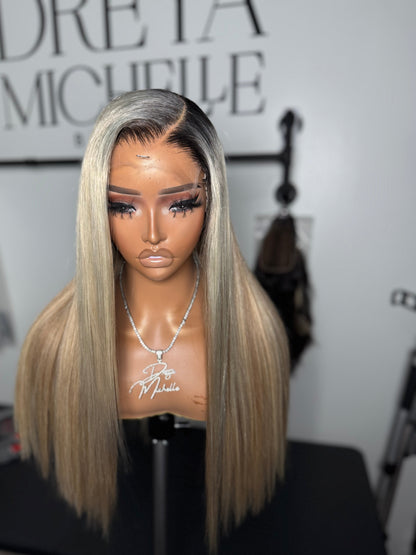straight wig with dark roots 