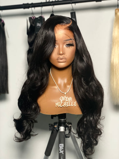 top view black glueless closure wig soft layers and curls